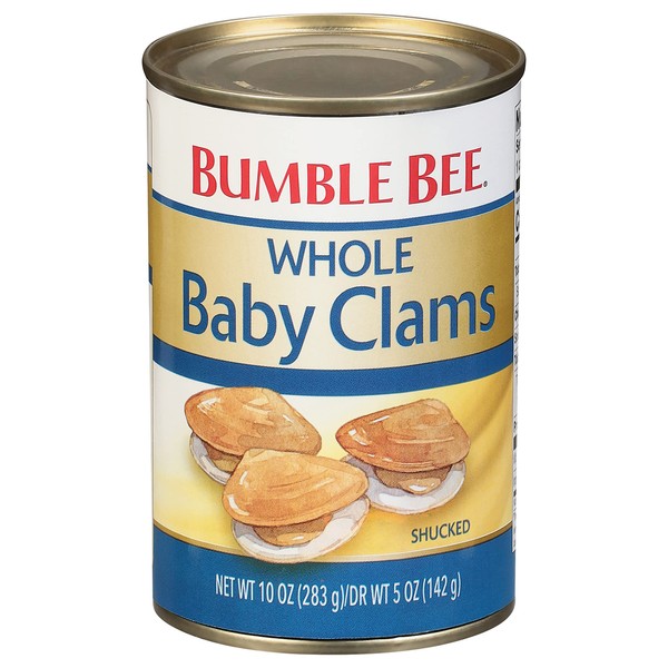 Bumble Bee Whole Baby Canned Clams, 10 oz Cans (Pack of 12) - Ready to Eat - 13g Protein per Serving - Gluten Free - Great Snack or Use in Seafood Recipes