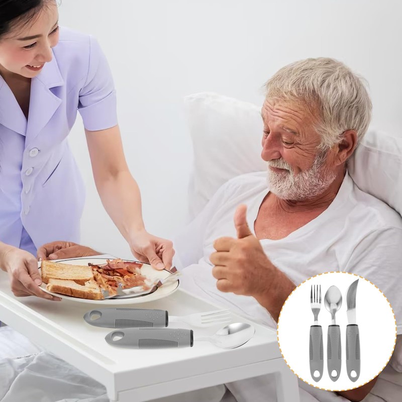 GLEAVI Adaptive Utensils 3pcs Silverware Stainless Steel Fork Spoon Straight