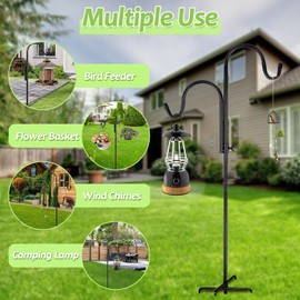 InstyQ Double Shepherd's Hook for Outdoor,Bird Feeder Pole with 5 Prongs Base, Heavy Duty Adjustable Garden Hook for Hanging Plant, Hummingbird Feeder,Lantern, Wind Chime Outdoor Decor