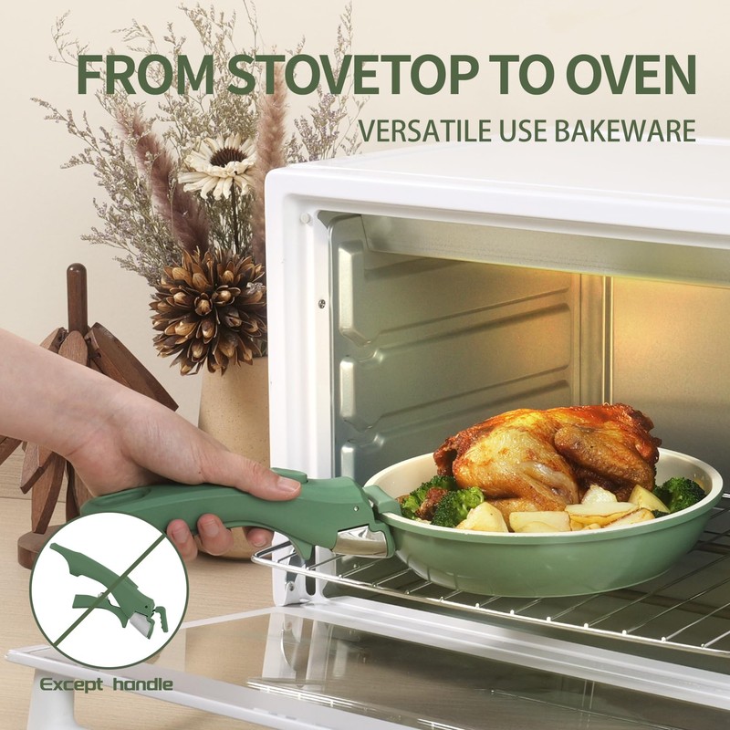 BECIGAR 8PCS Ceramic Cookware,Nonstick Ceramic Pan, Removable Handle Pots and