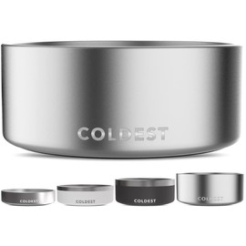 Coldest Dog Bowl - Anti Rust Metal, Non Slip, 3 Layers Insulated Stainless Steel Dog Bowls - Spill Proof & Heavy Duty - Water Bowl for Dogs, Cats, Dish Washer Safe (100 oz,Polished Stainless Steel)