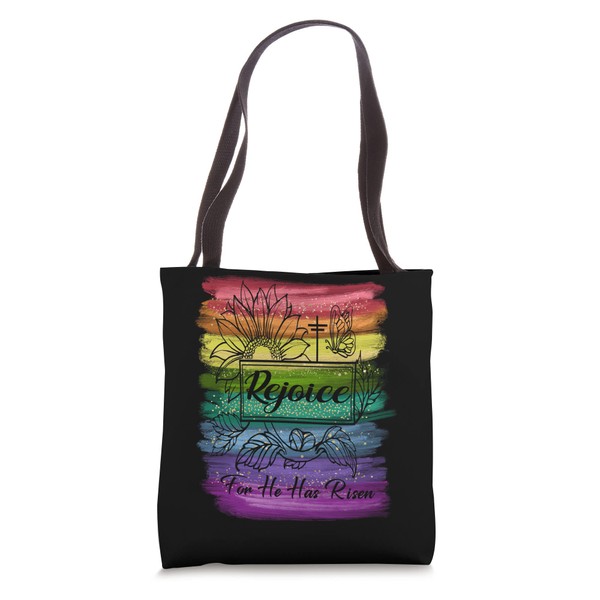 Christian Easter Jesus Rejoice Fun He Is Risen Inspirational Tote