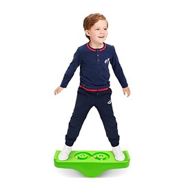 Kids Rocking Seesaw Balance Board with 5 Wooden Balls Sensory Training Rocking Board Balance Training Equipment Children Indoor Outdoor Activity Toy (Green)