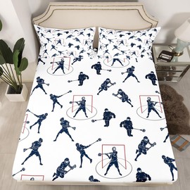 Feelyou Lacrosse Twin Size Sheet Set for Kids Boys Sports Gaming Lacrosse Player Teens Bed Sheets Puck Hockey Bedding Set Ball Sports Themed Bedroom Decor