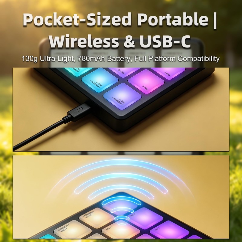 M-VAVE SK16 SMC-PAD Pocket Wireless MIDI Controller, 16 RGB Backlit