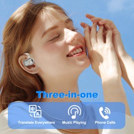 AI Translation Earbuds, Translation Earbuds Real Time, 144 Accents Real-Time Translation, Two-Way Translator Device with APP for iOS for Android, Suitable for Travel Learning (White)