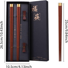 Chopsticks, chopsticks for eating, chopsticks dishwasher safe, 2 pairs of wooden chopsticks with 2 chopstick rests, Chinese sushi sticks, reusable gift set (black)