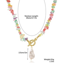 Irregular Stones Necklace for Women Colorful Natural Stone Pearl Charm Toggle Choker Necklace Jewelry