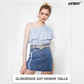 Leacoolkey Women's Men's Fashion Rhinestone Belt, Western Cowgirl Rivets Punk PU Leather Belt for Jeans Men, C-silver