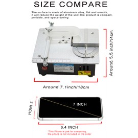 Mini Table Saw, RTOVZON Dual Motors 96W Mini Desktop Electric Saw Cutter 7.1"x5.5", Cutting+Sanding with Speed & Angle Adjust 4* Blades, Available for Wood/PCB/Acrylic