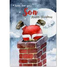 doodlecards Son Christmas Card Santa Chimney Medium Size Christmas Card for Son with Plain Envelope
