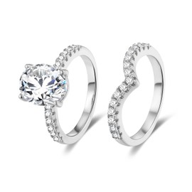 18K White Gold Plated 7 * 9mm Oval Cubic Zirconia Wedding Band Engagement Promise Eternity Ring for Women Size 7