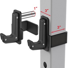 SELEWARE Steel J Hooks for Power Cage Squat Rack Attachment for 3" x 3" Square Tube with 1" or 5/8" Hole Rack, Barbell J-Hook Holder for Power Rack, J Cups Set of 2
