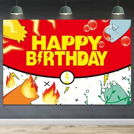 Cartoon Birthday Backdrop for Kids Birthday Party Supplies Red and White Photography Photo Banner Cute Anime Birthday Party Decorations 7x5ft