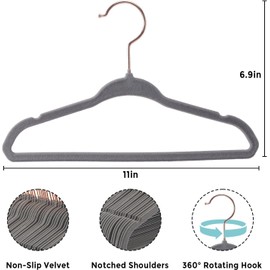Tonswachic Baby Velvet Hangers 50Pack - 11 Inch Non-Slip Kids Hangers for Newborn Clothes - Small Toddler Child Hangers Durable for Every Use - 10 Hanger Clips Included, Gray
