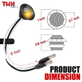 TMH 20 Pcs of 3/4 Inch Smoked Lens Amber Light 3 LED with Connector Plug Clearance Markers Side Marker Indicator Light Waterproof Universal Fits RV, Boat, Pickup Truck 12V DC