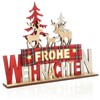 com-four® LED decorative stand made of wood, illuminated lettering on
