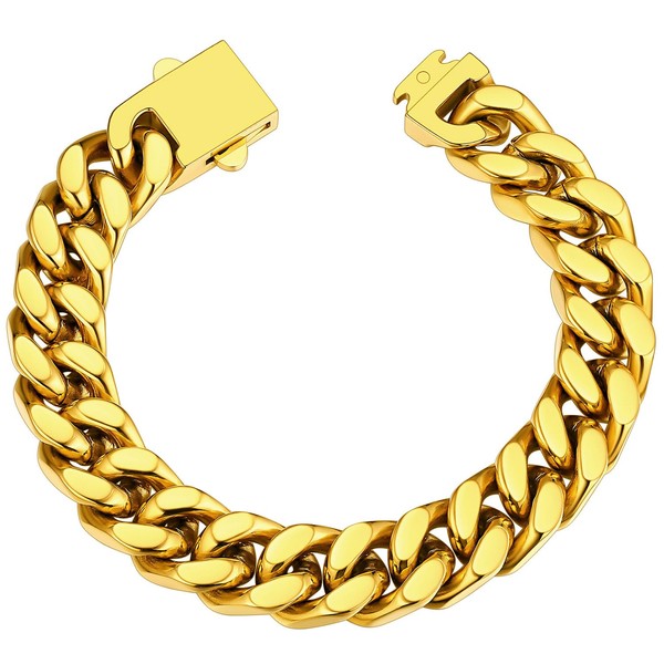 Mens Women Chain Gold Curb Cuban Link Chain Bracelet 12mm