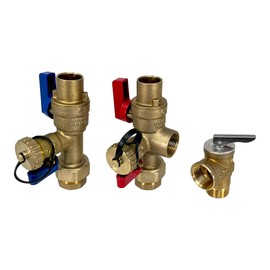 PROCURU Universal Tankless Water Heater Service Valve Kit with Pressure Relief Valve, 3/4-Inch Sweat x 3/4-Inch FIP (C x FNPT), Certified Safe