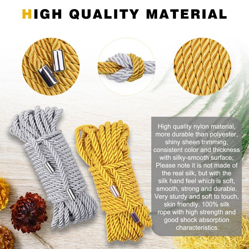 Coldairsoap Soft Silk Rope, Skin Friendly Twisted Trim Cord Rope