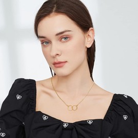 Silver Necklaces for Women Two Interlocking Infinity Double Circles Pendant Necklace Friendship Chain Necklace Jewellery Gifts for Mother Daughter Birthday Christmas With Gold Message Card (Gold)