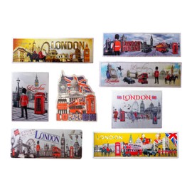 Set of 8 London England Famous Icons Acrylic Foil Fridge Magnets
