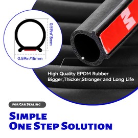 D-Shape Car Door Rubber Seal Strip,Black Automotive Weather Stripping with Self-Adhesive to Reduce Noise and Water-Leaking fit Most Car,Truck,SUV,RV,Boat and Home Application,18ft (18ft)