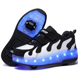 Ufatansy Roller Shoes LED Light Up Shoes with Wheels Roller Skate Shoes USB Rechargealbe Shoes Kids Gifts(13 Little Kid,Black)