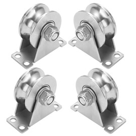 Stainless Steel U Groove Roller Gate Track Roller Heavy Duty Sliding Gate Wheels Double Bearing Garage Door Pulley Solid Bracket Plate Casters for Rolling Gate Industrial Machines