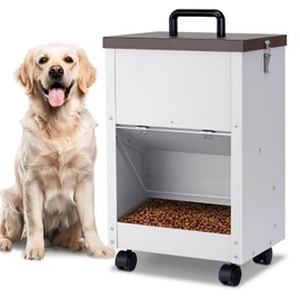 ZHEQOGZH Outdoor Automatic Dog Feeder Large Breed 28 Lbs Capacity, Galvanized Metal Self Feeding Dog Food Dispenser with Clear Door, Gravity Pet Feeder Wall Mountable, Easy to Move with Wheels