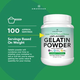AMANDEAN Premium Gelatin Powder XL. Grass-Fed Beef Collagen Protein Supplement. Unflavored. Healthy Skin, Hair, Nails, & Gut. Paleo Friendly Cooking and Baking. 18 Amino Acids. Non-GMO.