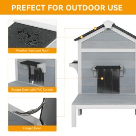 YUSING Outdoor Cat House, Feral Kitty Shelter Outside Waterproof with Large Balcony, Escape Door