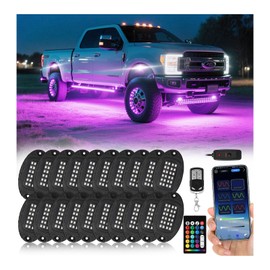 20 Pods Segmented Alloy RGB LED Rock Lights for Semi Trucks Trailer Pickup Offroad Boat RV, Waterproof Shockproof Metal Underglow Kit with APP/RF Control Sync Music Multicolor Underbody Fender Light