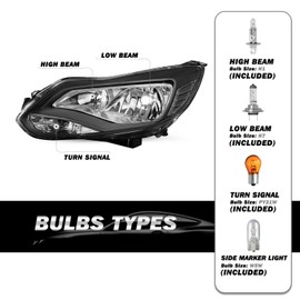 SOCKIR Headlight Assembly w/Bulbs fit 2012-2014 Ford Focus OEM Headlamp Black Housing & Clear Reflector (L+R)