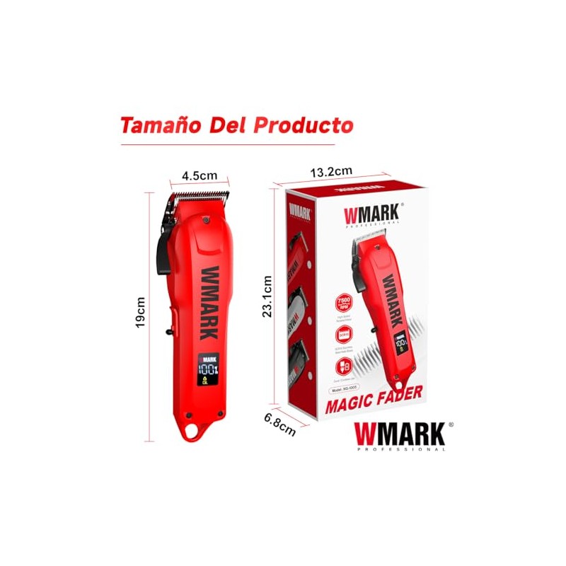 WMARK 1005 Máquina Cortar Cabello Profesional Inalámbrica, Rojo