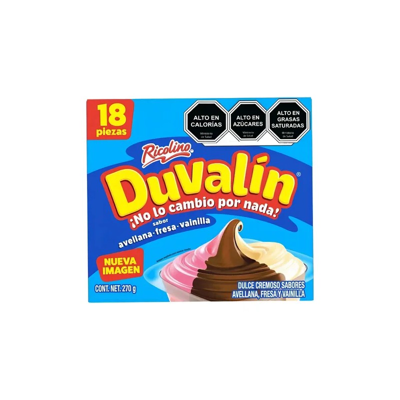 Natilla Ricolino Duvalin Avellana, Fresa, Vainilla 270g 18 u