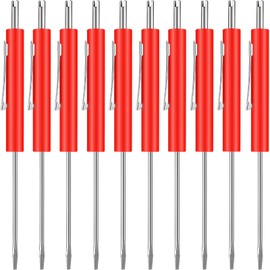 Zhehao 10 Pcs Pocket Screwdriver with Valve Core Removal Tools, Mini Screwdriver Set Small Dual Use Screwdriver Kit with Clip for Mechanics Electricians Electronic Technician Assembler（Red）
