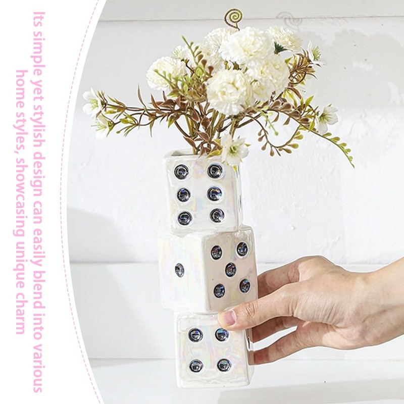 Ceramic Dice Vase,Unique Flower Vase,Retro Home Decor Bottle,Maximalist Planter,for Desk,