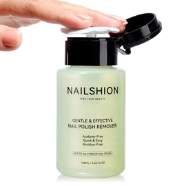 Nailshion Nail Polish Remover, Non-acetone Fingernail Polish Remover Built-in Push-down Pump, 160ml Non-drying Avocado Extract & VE 5-10s Fast Gentle Remover to Clear Regular Nail Polishes