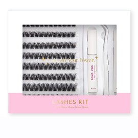 SY SHUYING Lash Extension Kit DIY Lash Clusters 10-16mm 96pcs Individual Lashes Clusters Soft Thin Band Natural Volume Eyelash Extension with Lash Bond and Remover, Lash Tweezers for Self Use 26#