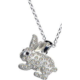 Rabbit Rabbit Silver Necklace Silver Chain + Silver Pendant Chain Pendant Art Nouveau White Genuine 925 Sterling Silver Cubic Zirconia Crystals Rhinestones 925 Sterling Silver White Clear Transparent