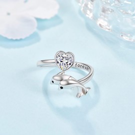 925 Sterling Silver Dolphin Rings for Women Cute Dolphin Mother Daughter Rings Open Adjustable Rings Animal Ring Jewelry Gifts for Women Girls