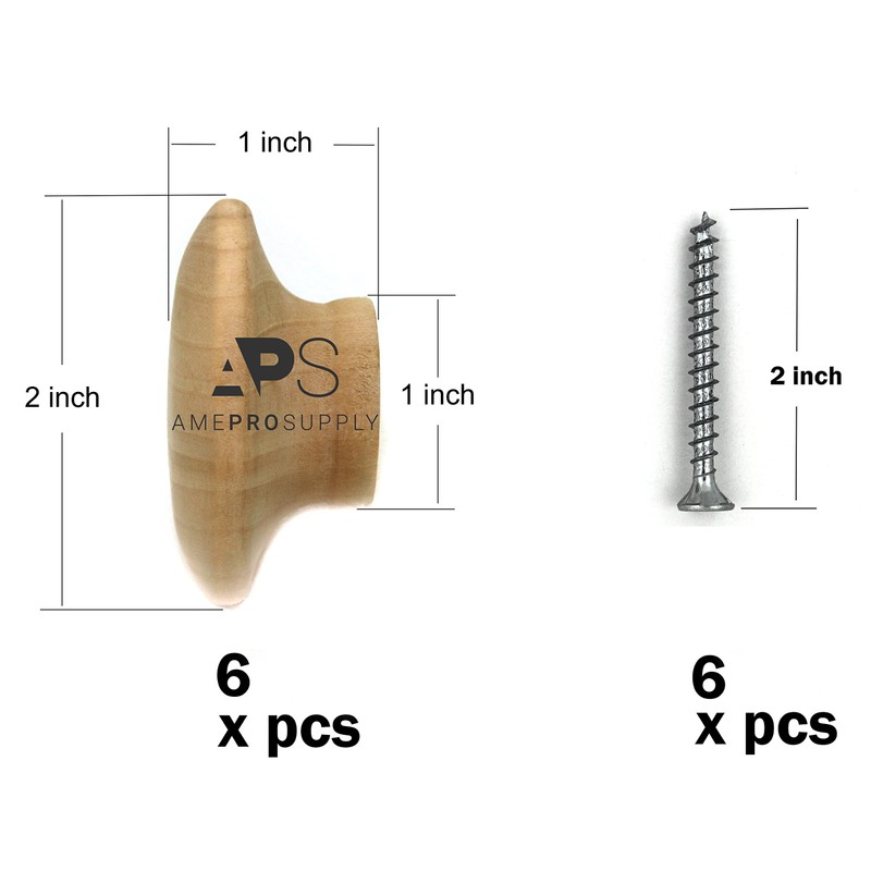 Wood knobs Extra Large 2 inch Big Wooden knob for
