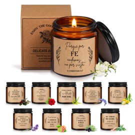 10 Jars Christian Religious Scented Candle Gift Bulk Women Set 3.5 oz Catholic Bible Verses Church Gift for Faith Mother's Day Friends Teacher Employee Inspirational Coworker(Amber,Spanish)