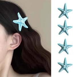 4pcs Starfish Hair Barrette Summer Blue Ocean Design Claw Clips Simulated Edge Clip Hairpin Small Hair Claw Gripper for Thin/Thick Hair Style Non-Slip Shark Hair Barrette Accessories