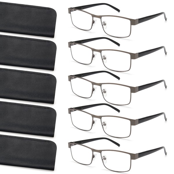 BLS BLUES-Paquete de 5 estuches para anteojos para hombre y anteojos de lectura con luz azul, lectores de sol con marco de metal con lentes para anteojos de computadora (1.75X)