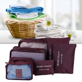 6-Piece Set Clothes Sorting Bag Luggage Packaging Organiser with Storage Bag for Travel Nylon Cloth Lightweight, weinrot