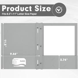 Two Pocket Folders, RAZCC 50 Pack Two Pocket Folders with Prongs, 3 Prong Folders Fit Letter Size Paper, Pocket File Folders for School Office Home Business, Grey