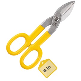 DOWELL 8” Tin Snips Metal Cutters with Flat Blade, with Comfortable Yellow Rubber Handle for DIY Handyman,Roofers, Mechanics, Homeowners