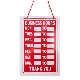 Business Hours Sign Hanging Red High Contrast Opening Closing Times Shop Door Notice